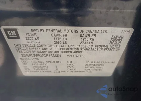 2016 Chevrolet Equinox Lt из США, поврежденный, VIN 2GNFLFEKXG6183561